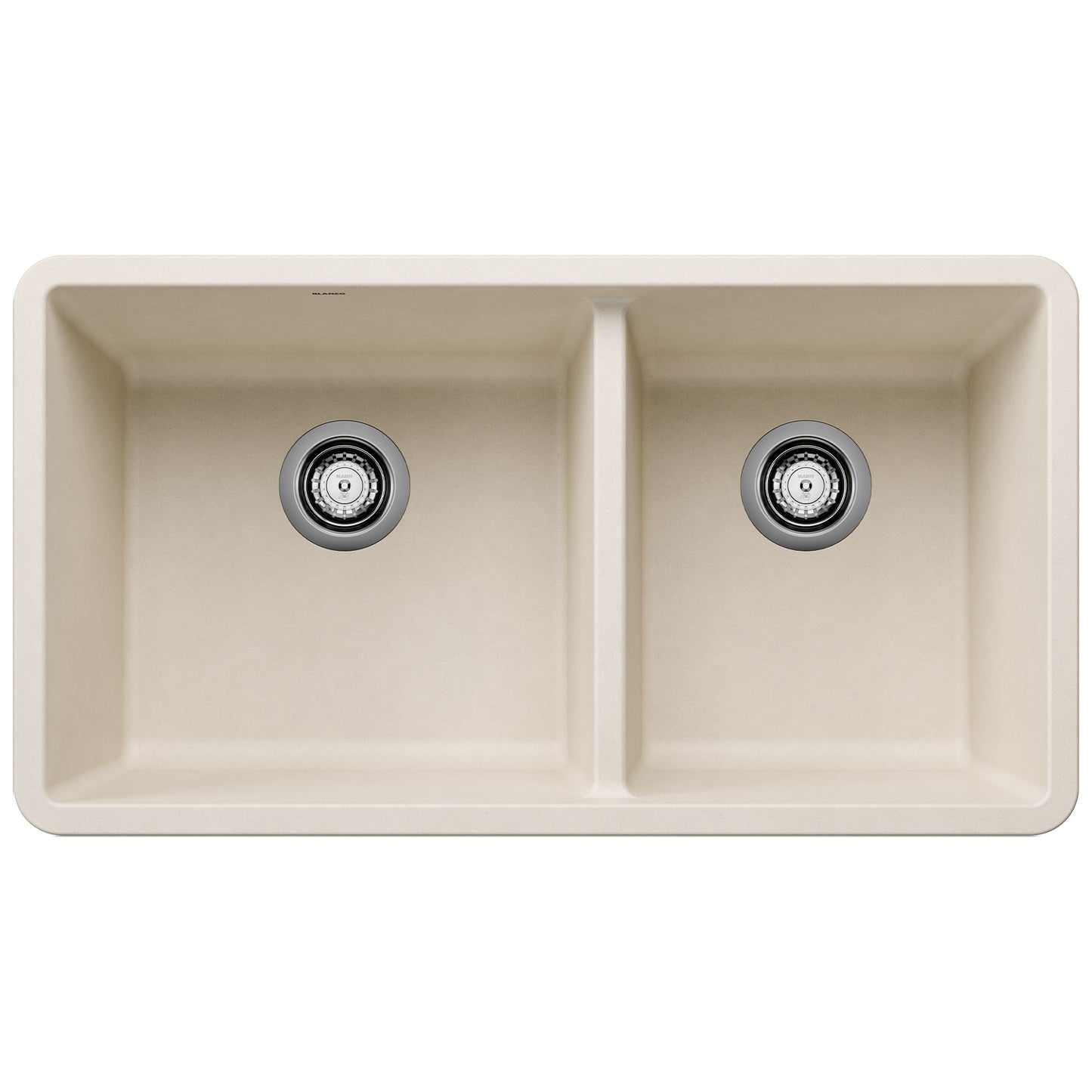 BLANCO Precis SILGRANIT 33" 60/40 Double Bowl Undermount Kitchen Sink top view with two basins.