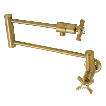Kingston Brass KS4107ZX Millennium Wall Mount Pot Filler Faucet, Brushed Brass with extendable swing arms for easy pot filling