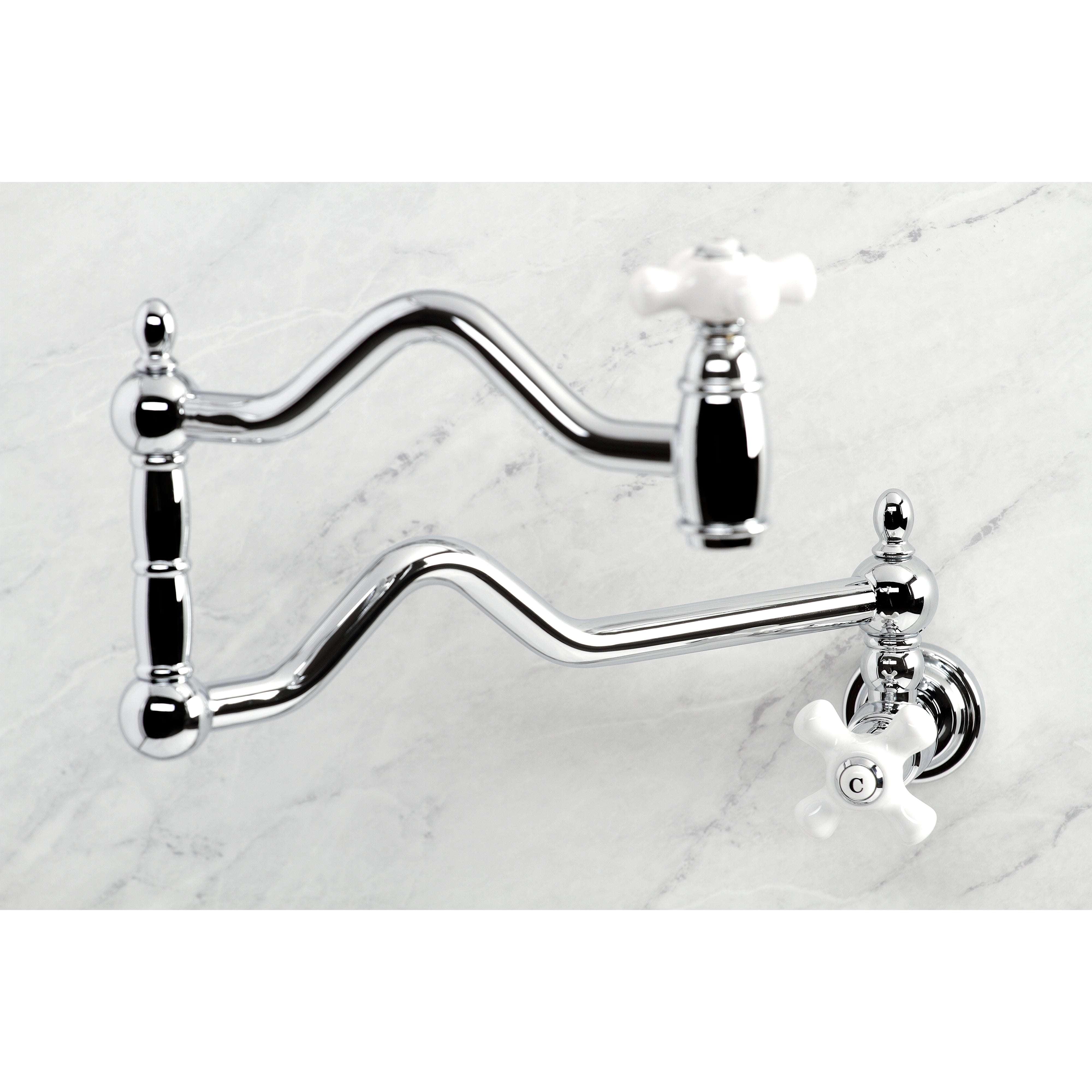 Kingston Brass KS2107PX Heritage Wall Mount Pot Filler Faucet, Brushed Brass, stylish kitchen faucet with swing arms