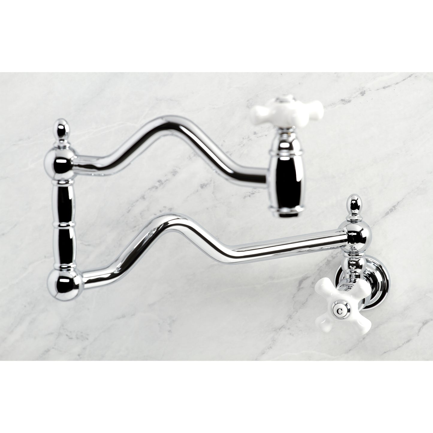 Kingston Brass KS2107PX Heritage Wall Mount Pot Filler Faucet, Brushed Brass, stylish kitchen faucet with swing arms
