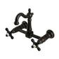 Kingston KS2443AX Heritage Two-Handle Wall Mount Bridge Kitchen Faucet, Antique Brass with cross handles and swivel spout