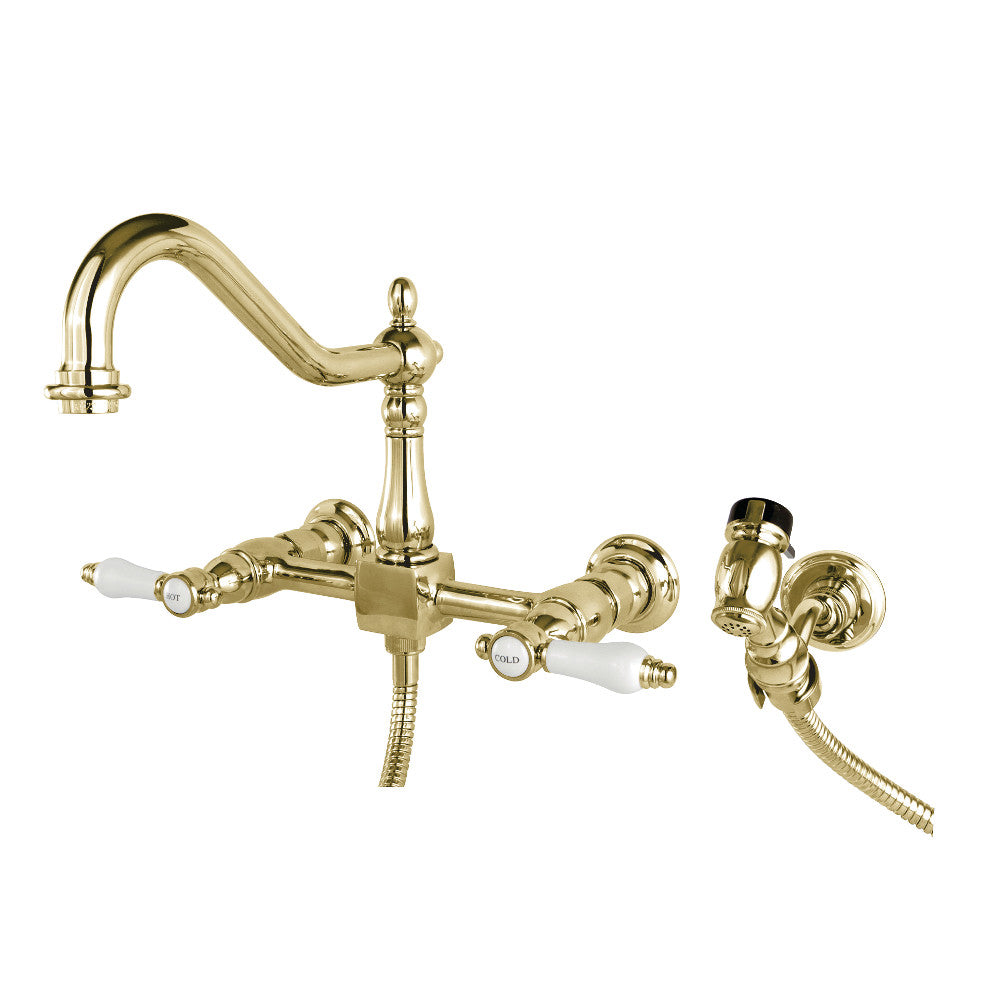 Kingston KS1245BPLBS Bel-Air Two-Handle Wall Mount Bridge Kitchen Faucet with Brass Sprayer, Oil Rubbed Bronze