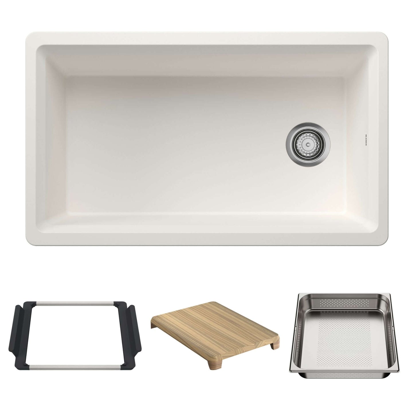 BLANCO Inteos SILGRANIT 33" Single Bowl Reversible Undermount Workstation Kitchen Sink with cutting board and accessories