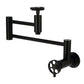 Kingston Brass KS8103RKZ Wendell Wall Mount Pot Filler Faucet with Knurled Handle, Antique Brass in matte black finish