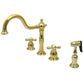 Kingston Brass KB1793AXBS Heritage Double-Handle Widespread Kitchen Faucet with Brass Sprayer, Antique Brass