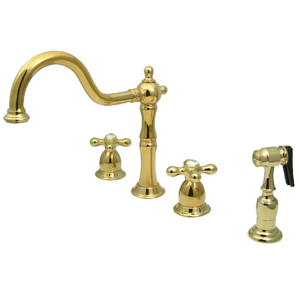 Kingston Brass KB1793AXBS Heritage Double-Handle Widespread Kitchen Faucet with Brass Sprayer, Antique Brass
