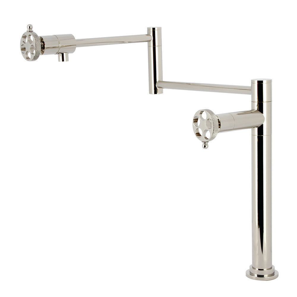 Kingston Brass KS4703RKX Webb Deck Mount Pot Filler Faucet with Knurled Handle, Antique Brass