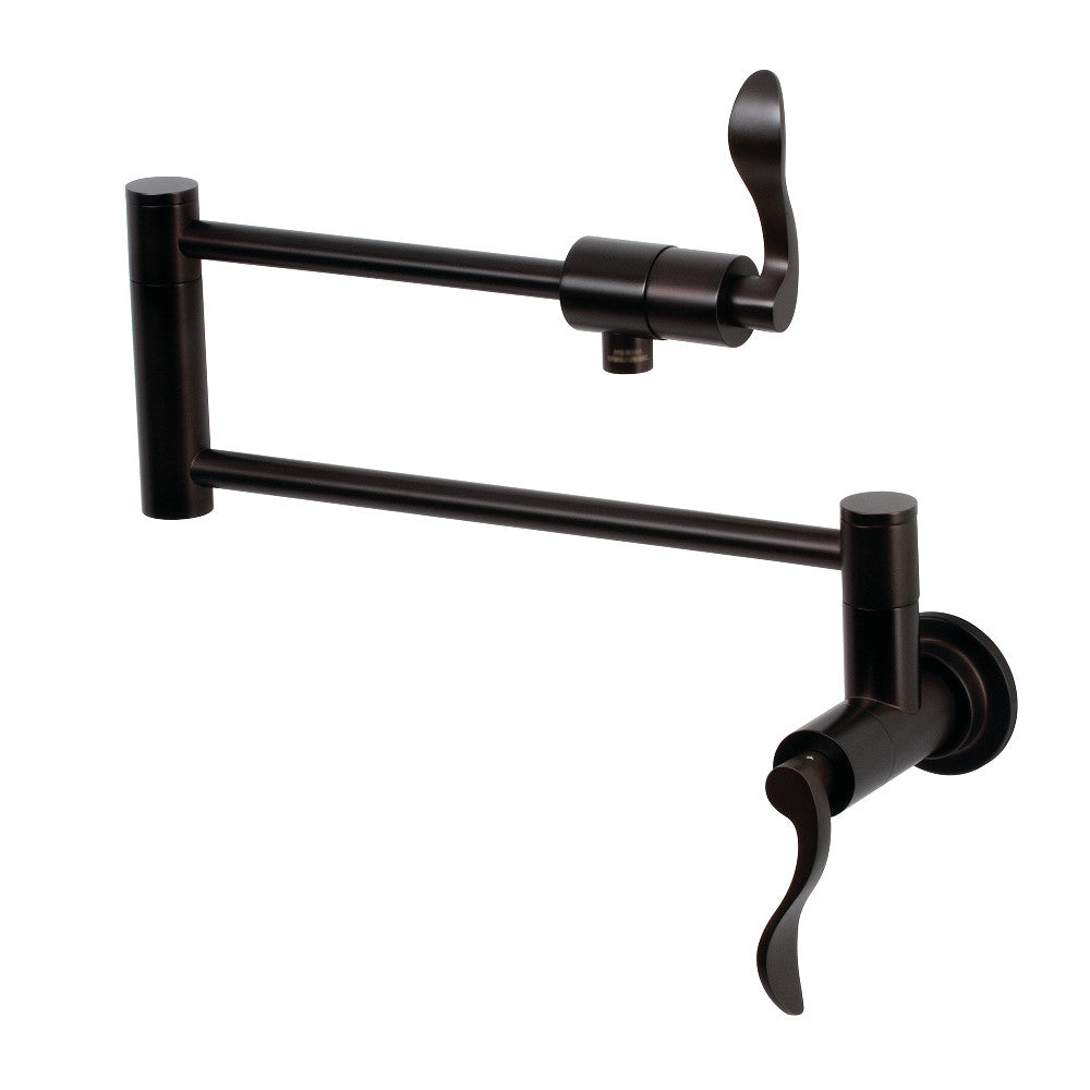 Kingston Brass KS4103DFL NuWave Wall Mount Pot Filler Faucet, Antique Brass with foldable swing arms.