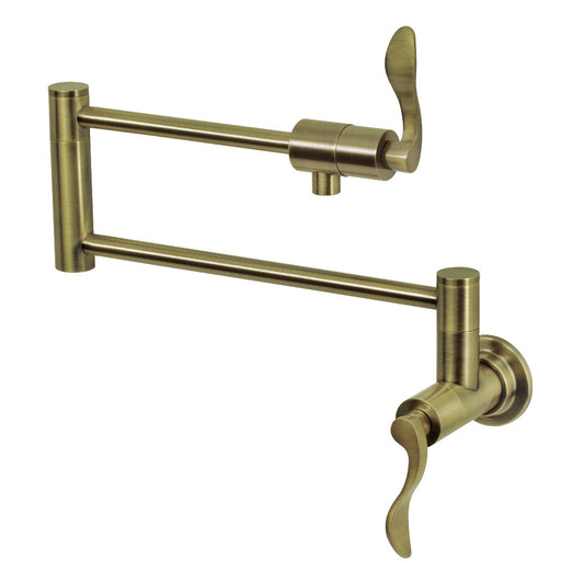 Kingston Brass KS4103DFL NuWave Wall Mount Pot Filler Faucet, Antique Brass with foldable swing arms