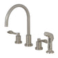 Kingston Brass KS8728DFL Double-Handle Widespread Kitchen Faucet with Plastic Sprayer, Brushed Nickel.