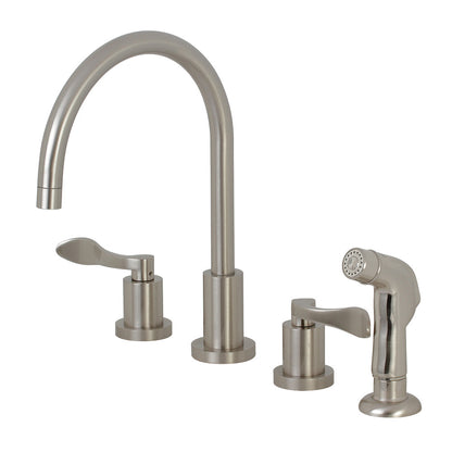 Kingston Brass KS8728DFL Double-Handle Widespread Kitchen Faucet with Plastic Sprayer, Brushed Nickel.