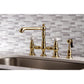 Kingston KS7277PXBS English Country Bridge Kitchen Faucet with Brass Sprayer, Brushed Brass