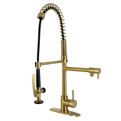 Kingston Brass LS8503DL Concord Single-Handle Deck-Mount Pre-Rinse Kitchen Faucet with Pot Filler, Brushed Brass