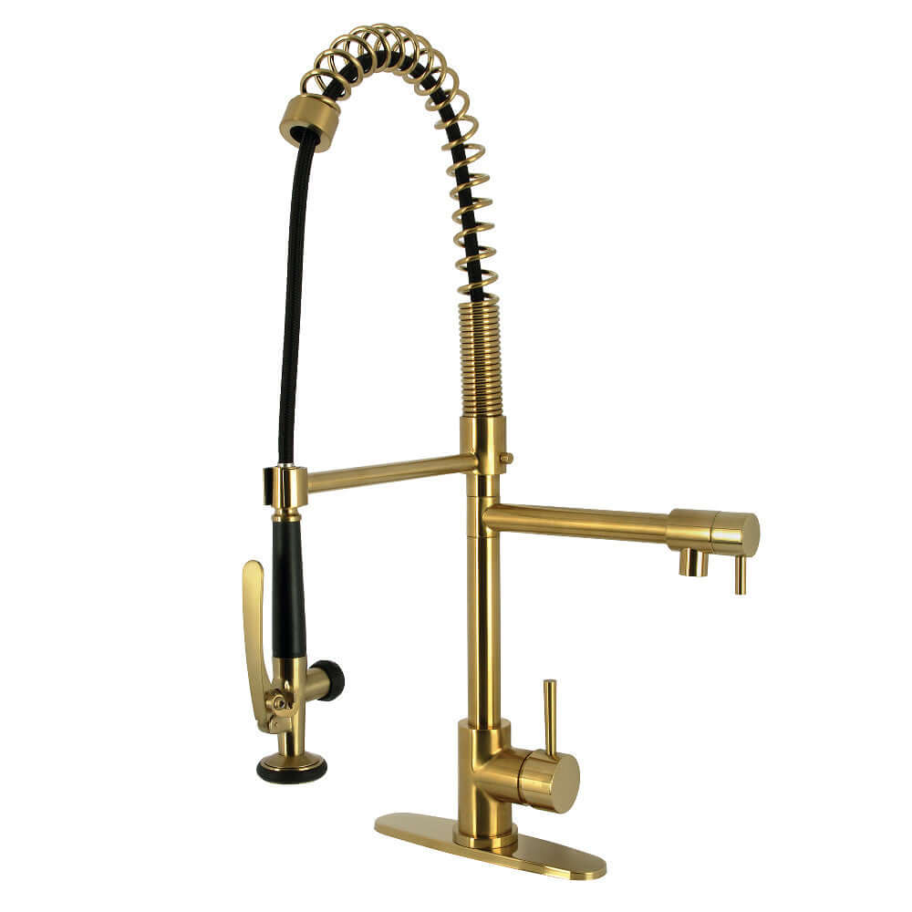 Kingston Brass LS8503DL Concord Single-Handle Deck-Mount Pre-Rinse Kitchen Faucet with Pot Filler, Brushed Brass