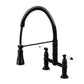 Gourmetier GS1273PL Heritage Double-Handle Deck-Mount Pre-Rinse Bridge Kitchen Faucet, Antique Brass in matte black finish.