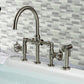 Kingston KS2333RKX Webb Knurled Handle Bridge Kitchen Faucet with Brass Sprayer, Antique Brass