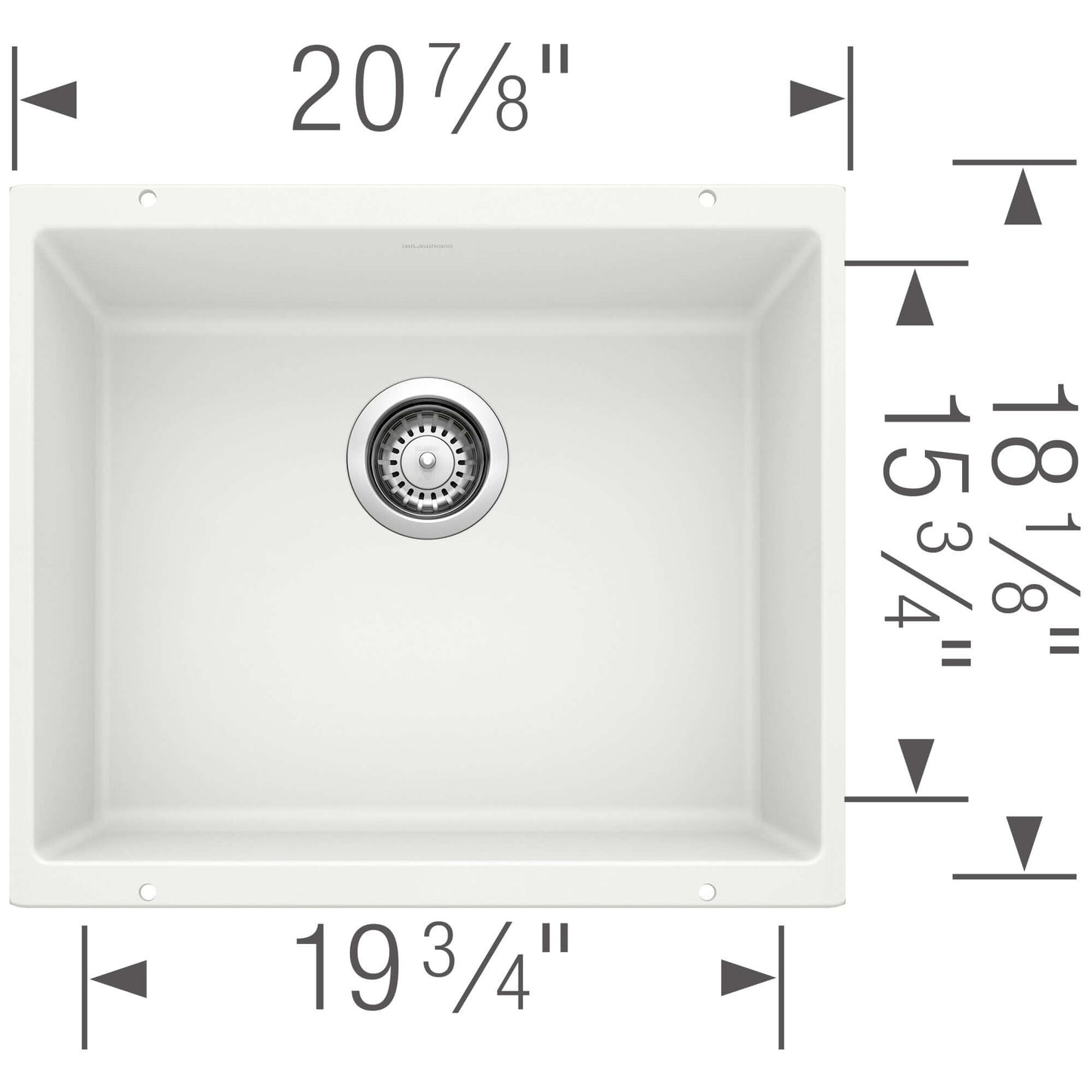 BLANCO Precis SILGRANIT 21" Single Bowl Undermount Kitchen Sink dimensions, compact design, white color.