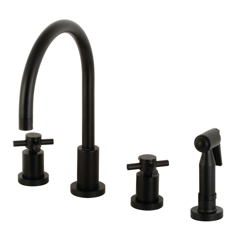 Kingston Brass KS8723DXBS Concord Double-Handle Widespread Kitchen Faucet with Brass Sprayer, Antique Brass design image