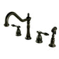 Kingston Brass KS1798TALBS Tudor Double-Handle Widespread Kitchen Faucet with Brass Sprayer, Brushed Nickel.