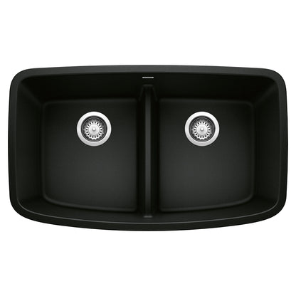 BLANCO Valea SILGRANIT 32" 50/50 Double Bowl Undermount Kitchen Sink with Low Divide - top view design