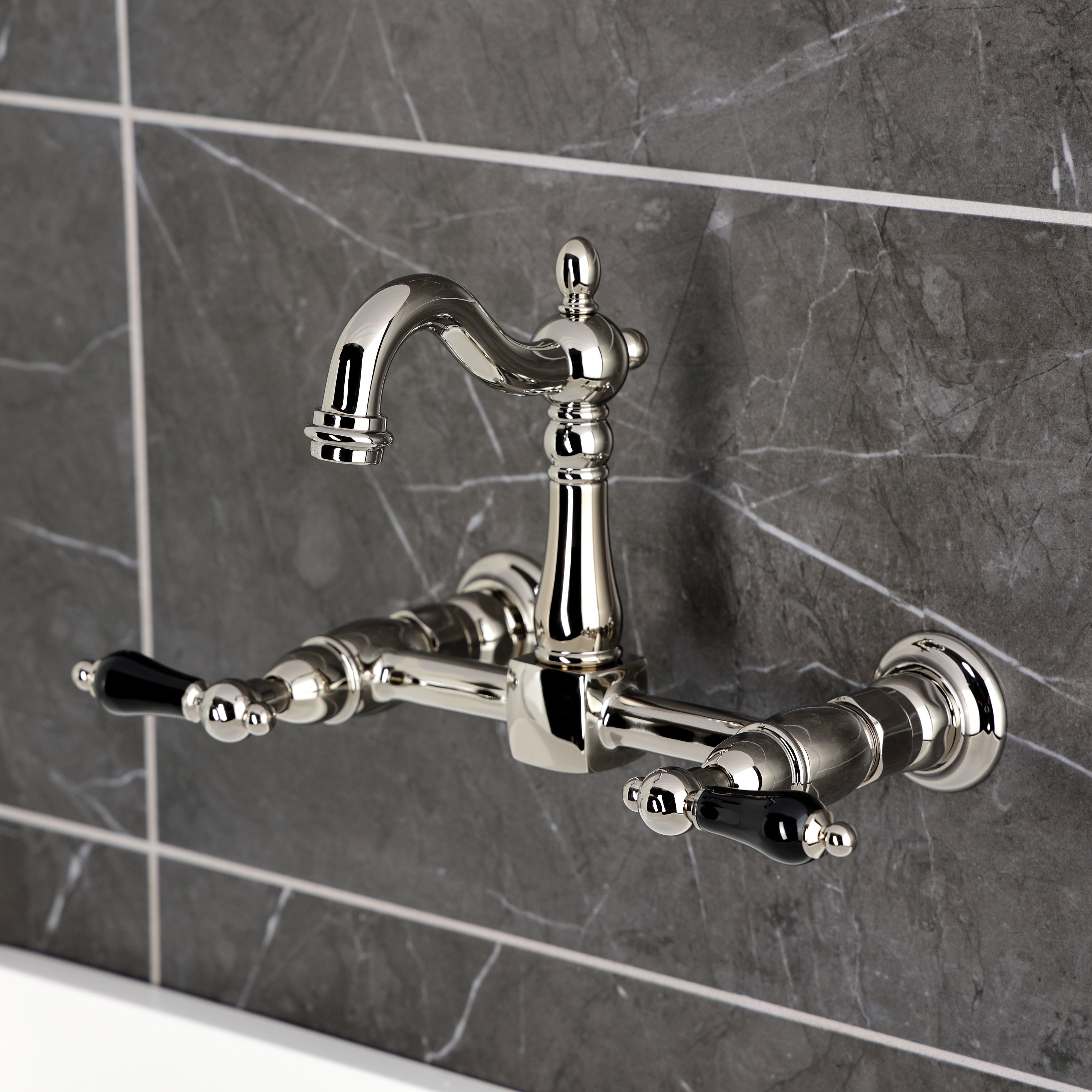 Kingston KS2443PKL Duchess Two-Handle Wall Mount Bridge Kitchen Faucet, Antique Brass