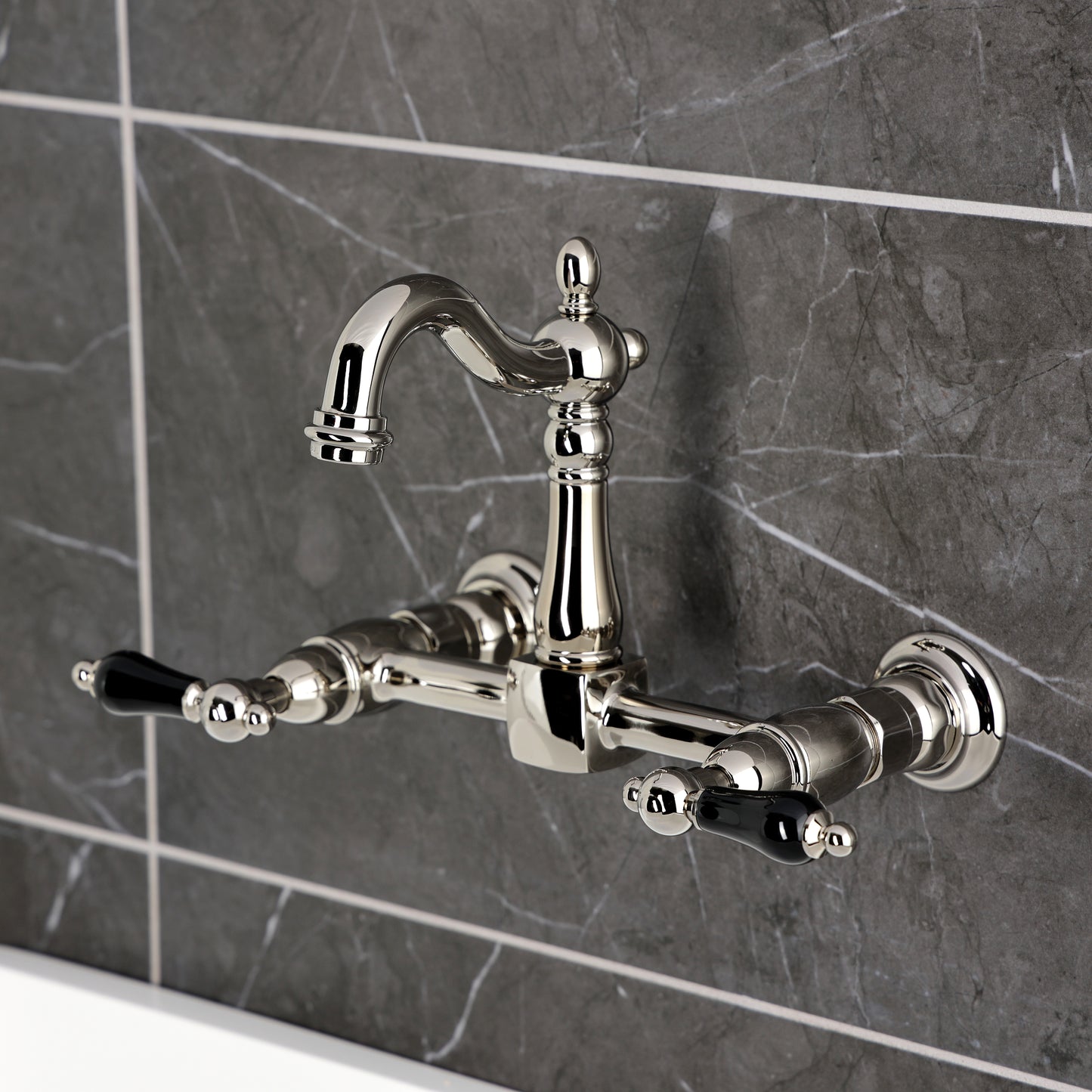 Kingston KS2443PKL Duchess Two-Handle Wall Mount Bridge Kitchen Faucet, Antique Brass