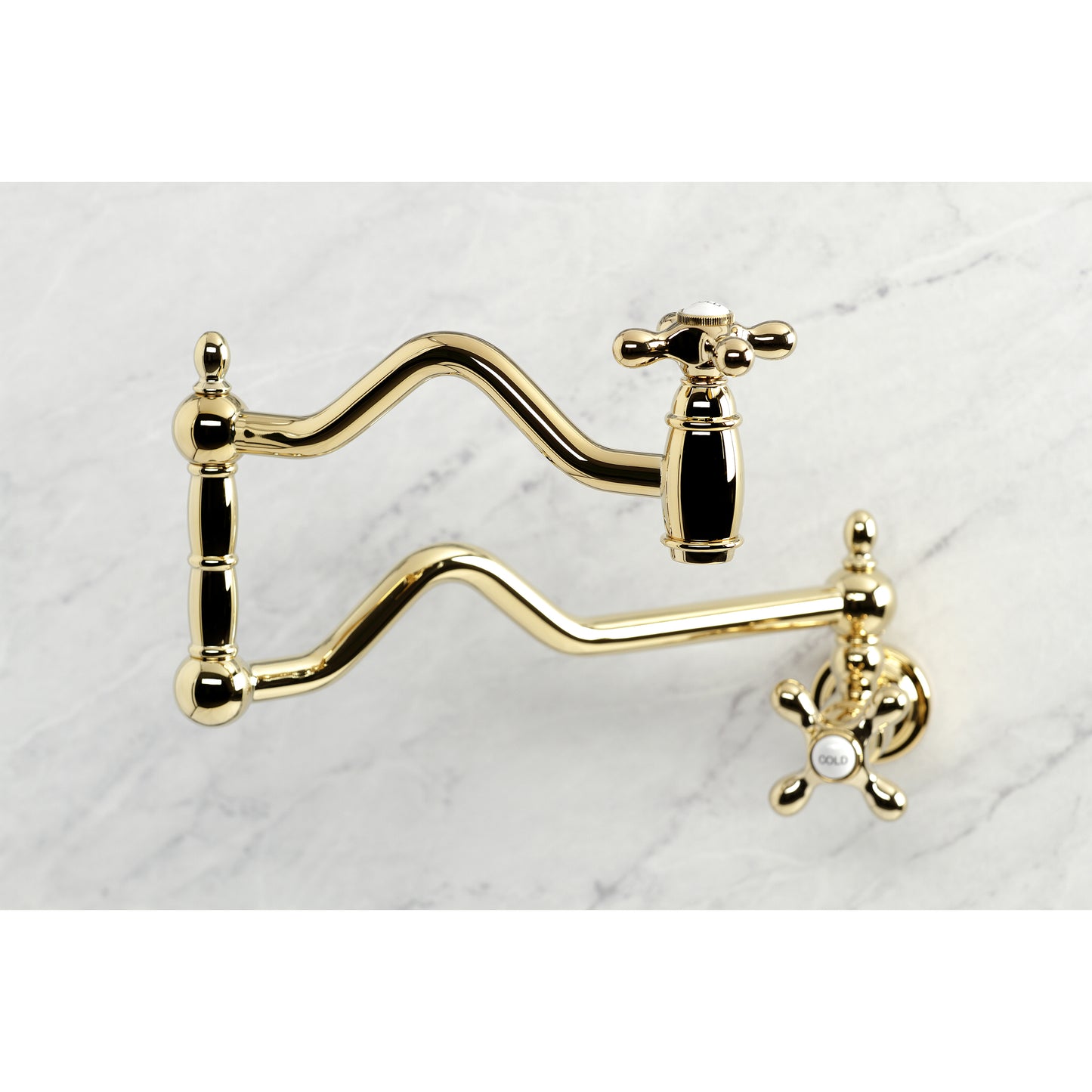 Kingston Brass KS2107AX Heritage Wall Mount Pot Filler Faucet, Brushed Brass in stylish gold finish with swing arms.
