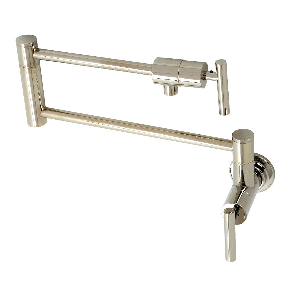 Kingston Brass KS4103CML Manhattan Wall Mount Pot Filler Faucet, Antique Brass with polished nickel finish.