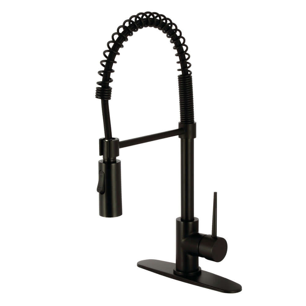 Kingston Brass LS8778NYL New York Pre-Rinse Kitchen Faucet in matte black with high-arching spout for professional use.