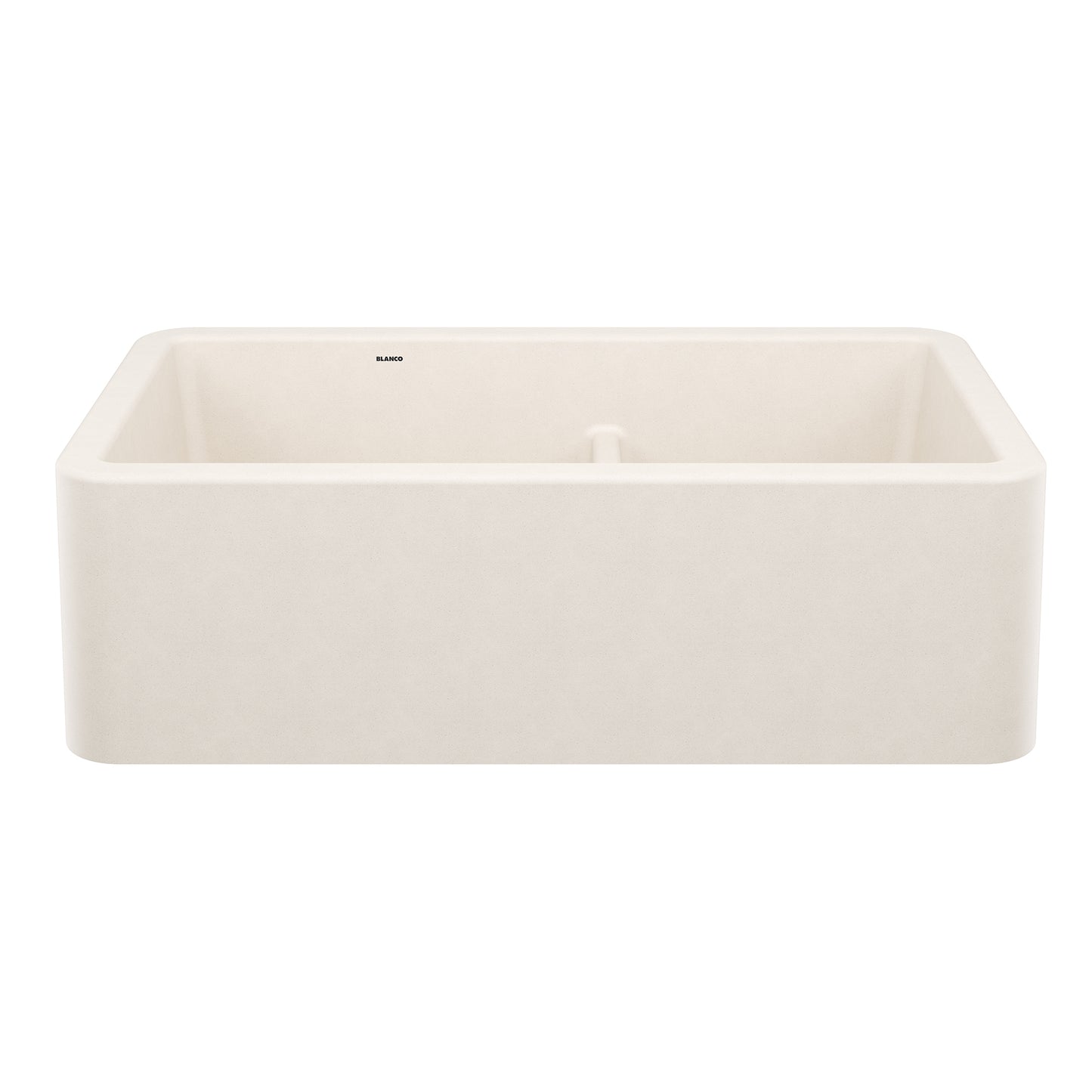BLANCO Ikon SILGRANIT 33" Double Bowl Apron-Front Farmhouse Sink with Low Divide, showcasing double bowl design.