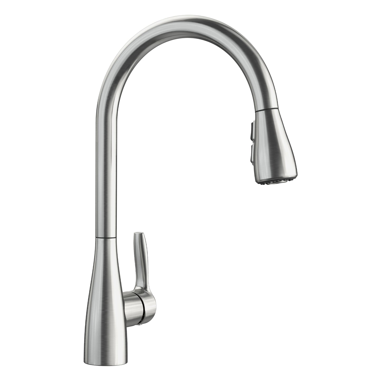 BLANCO Atura Pull-Down Dual-Spray Kitchen Faucet in stainless steel with ergonomic handle and high-arc spout.