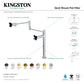Kingston Brass KS4703PKX Duchess Deck Mount Pot Filler Faucet, Antique Brass with porcelain handles and swing spout features.
