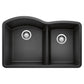 BLANCO Diamond SILGRANIT 32" 60/40 Double Bowl Undermount Kitchen Sink in a sleek black finish.