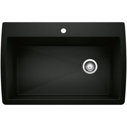 BLANCO Diamond SILGRANIT 33.5" Super Single Dual Mount Kitchen Sink in black with single bowl design.
