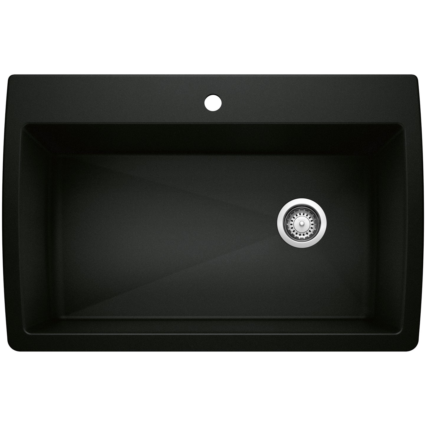 BLANCO Diamond SILGRANIT 33.5" Super Single Dual Mount Kitchen Sink in black with single bowl design.
