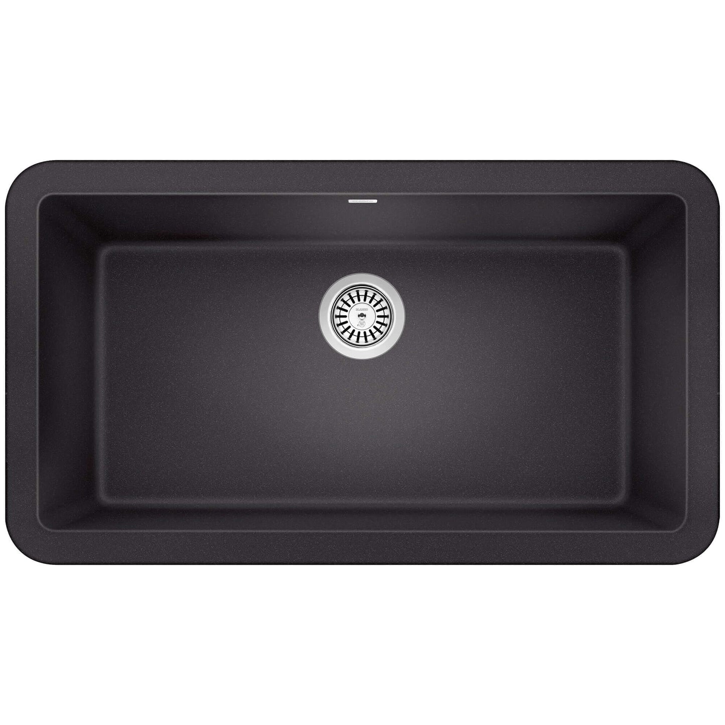 BLANCO Ikon SILGRANIT 33" Single Bowl Apron-Front Farmhouse Sink in sleek black finish from above view.