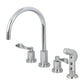 Kingston Brass KS8728DFL  Double-Handle Widespread Kitchen Faucet with Plastic Sprayer, Brushed Nickel in polished chrome finish.