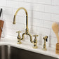 Kingston KS7793AXBS English Country Bridge Kitchen Faucet with Brass Sprayer, Antique Brass