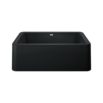 BLANCO Ikon SILGRANIT 30" Single Bowl Apron-Front Farmhouse Sink in sleek black finish.