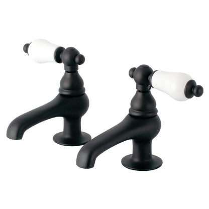 Kingston Brass CC5L8 Vintage Basin Tap Faucet with Porcelain Lever Handle in black finish