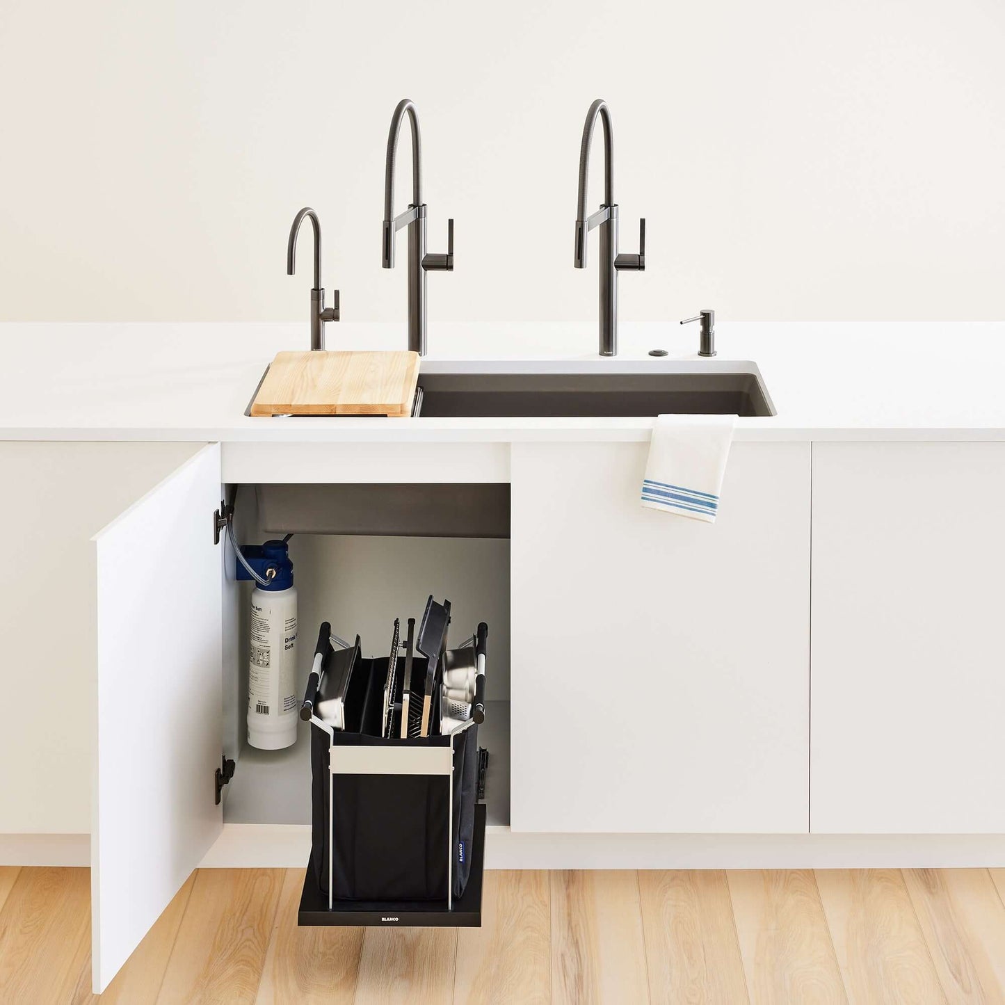 BLANCO Culina II High Arc Beverage Faucet Compatible with Reverse Osmosis Systems in modern kitchen design.