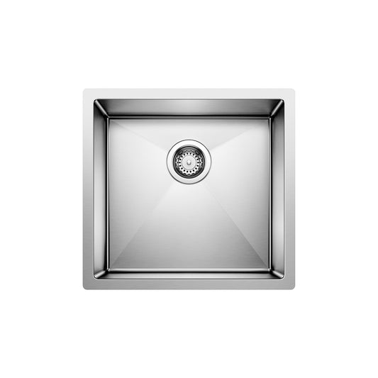 BLANCO Precision R10 19" Single Bowl Undermount Stainless Steel Kitchen Sink top view with tight-radius corners.