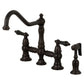 Kingston KS3277PKLBS Duchess Bridge Kitchen Faucet with Brass Sprayer, Brushed Brass and Oil Rubbed Bronze finish