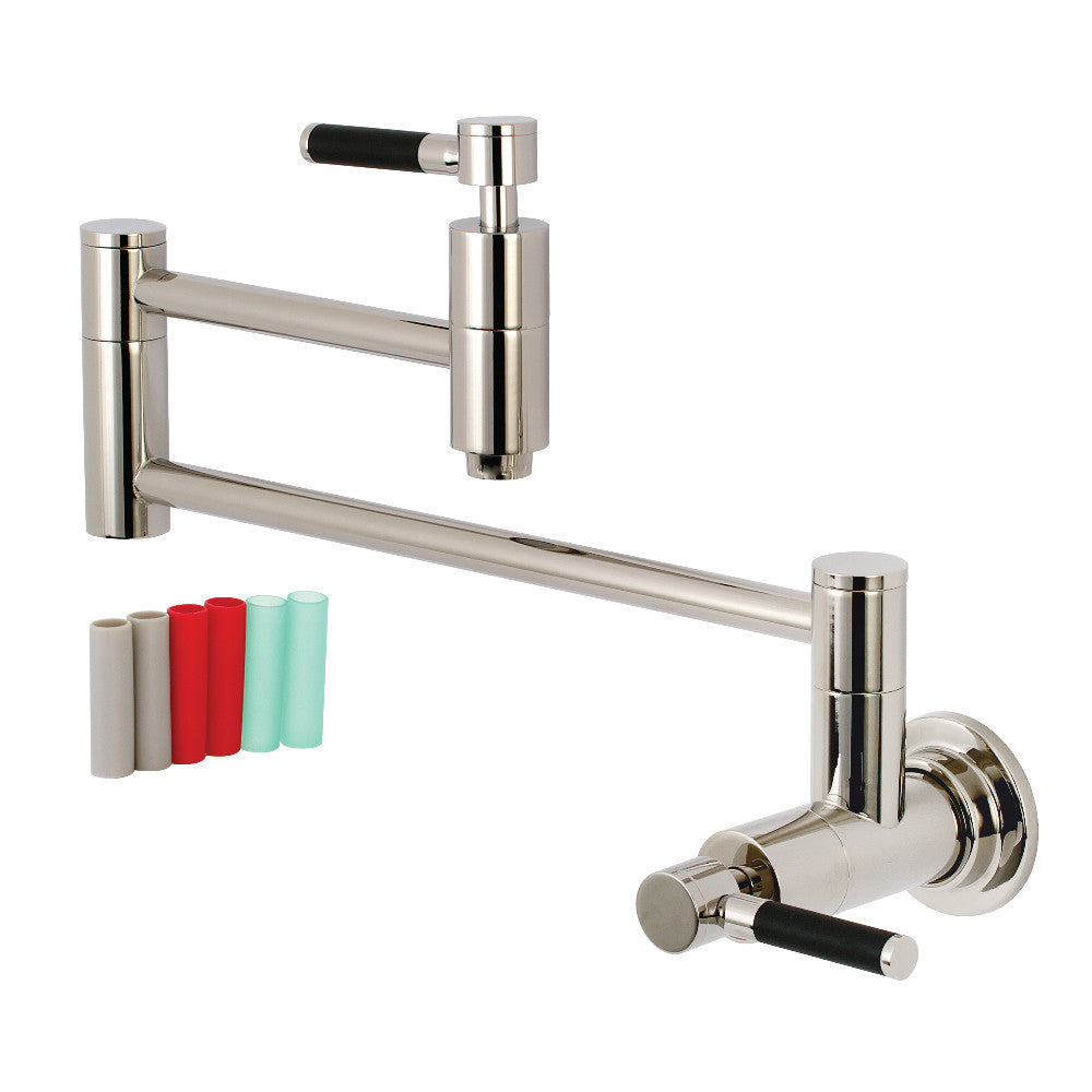 Kingston Brass KS810DKLAC Kaiser Wall Mount Pot Filler Faucet, Antique Copper with polished nickel finish.