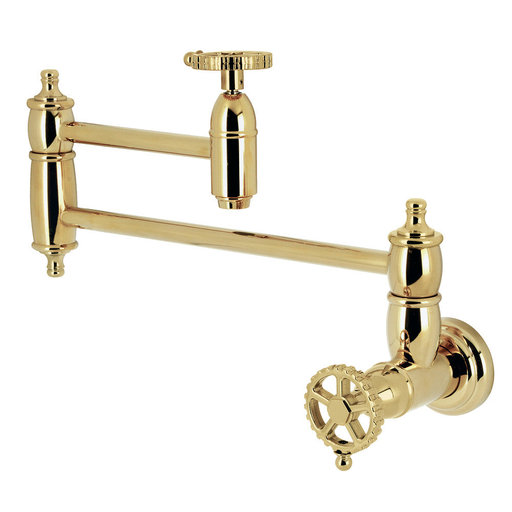 Kingston Brass KS3103CG Fuller Wall Mount Pot Filler Faucet, Antique Brass with polished finish