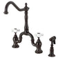 Kingston KS7758PXBS English Country Bridge Kitchen Faucet with Brass Sprayer, Brushed Nickel in oil rubbed bronze finish.