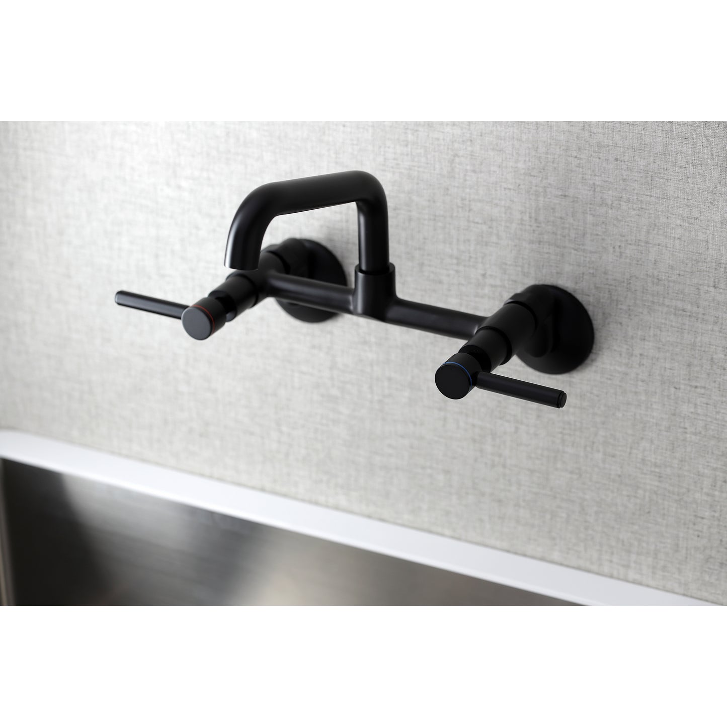 Kingston Brass KS823SB Concord Wall Mount Bridge Kitchen Faucet in matte black finish, showcasing contemporary design.