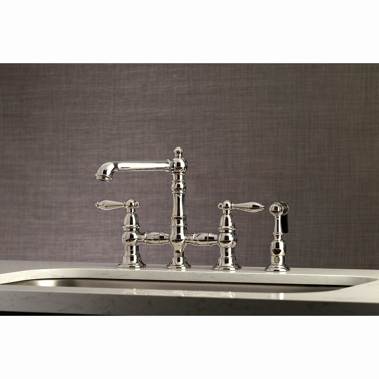 Kingston KS7277ALBS English Country Bridge Kitchen Faucet with Brass Sprayer, Brushed Brass