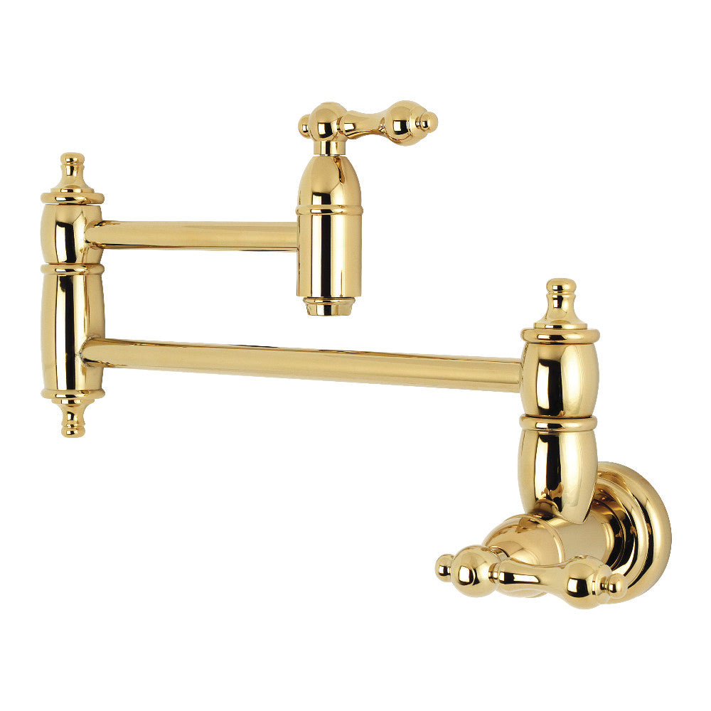 Kingston Brass KS3103AL Restoration Wall Mount Pot Filler Faucet, Antique Brass with foldable swing arms
