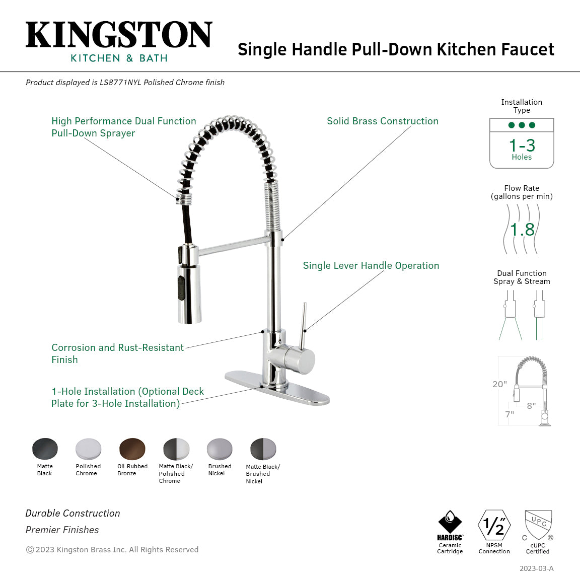 Kingston Brass LS8778NYL New York Pre-Rinse Kitchen Faucet